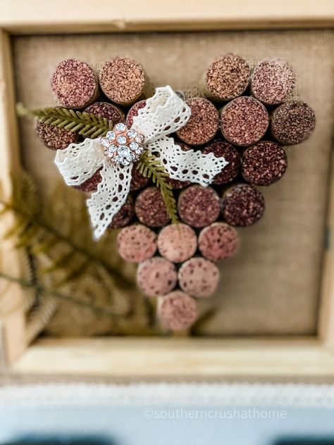 Today, I'm going to show you how to make a sweet wine cork heart craft. It's really simple and perfect for Valentine's Day. Let's get started. #southerncrushathome #winecorkheart Wine Cork Crafts Valentines Day, Cork Heart Diy, Valentine Cork Crafts, Easter Cork Crafts, Cork Art Projects, Wreath Cork, Cork Hearts, Wine Cork Heart, Cork Heart