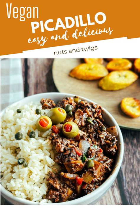 bowl of vegan picadillo with rice. Vegan Ground Beef Recipes, Vegan Picadillo, Veganuary Recipes, Picadillo Recipe, Vegan Ground Beef, Hearty Breakfast, At The Table, Sweet And Savory, Indian Dishes