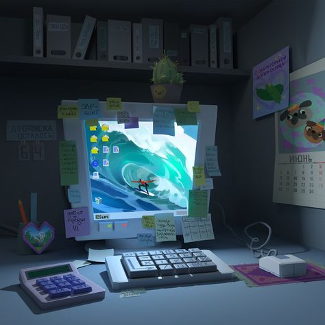 ArtStation - Accountant's workplace Dynamic Painting, Systems Art, Music Visualization, Internet Art, Color Script, Art Desk, 3d Modelling, Prop Design, Visual Development