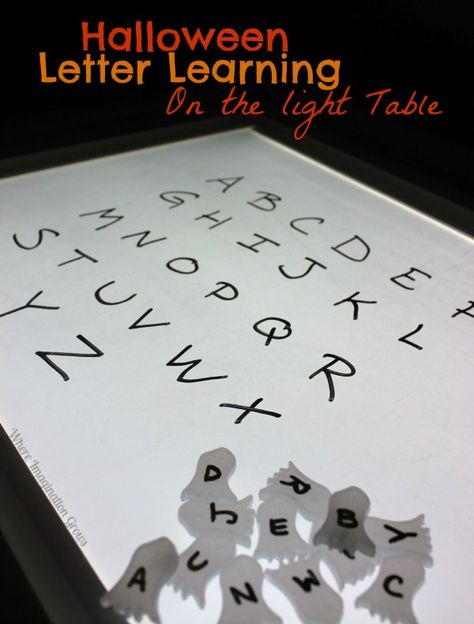 Jacko Lanterns, Letter Learning Games, Light Box Activities, Halloween Abc, Light Table Ideas, Box Activities, Light Table Activities, Abc Learning, Table Activities