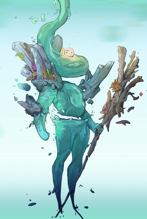 ArtStation - Elemental water guardian, Gautier Filliard Water Guardian, Character Anatomy, Water Elemental, Fantasy Cartoon, Character Design Challenge, Caracter Design, Fantasy Creatures Art, Design Challenge, Weird Creatures