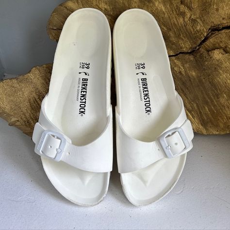 Birkenstock Madrid White EVA Foam Single Strap Slide Sandals Women 8 Men 6 EU 39 Birkenstock Madrid White, Birkenstock Madrid, Sandals Women, Birkenstock Shoes, Eva Foam, Slide Sandals, Bright White, Birkenstock, Womens Sandals