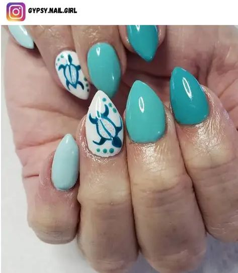 Sea Turtle Nails, Turtle Nail Art, Turtle Nails, Ocean Nail, Fish Nails, Animal Nail Designs, Hawaii Nails, Sea Nails, Aqua Nails