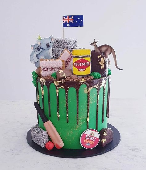 Australia Day Cake Ideas, Australia Day Party Ideas, Aussie Icons Party, Australia Cake Theme, Australian Theme Party, Australian Themed Cake, Australia Day Decorations, Australiana Cake, Bogan Party