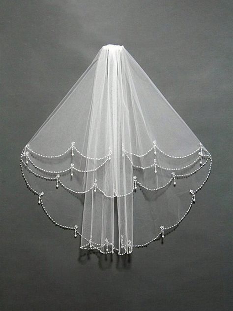 Bridal Veil With Hair Piece, Beaded Bridal Veils, Diamond Bridal Veil, Wedding Dress Accessories For Bride, Beaded Cathedral Veils, Bridal Veil Patterns Sewing, Bridal Vail, Short Veils Bridal, Elbow Length Veil