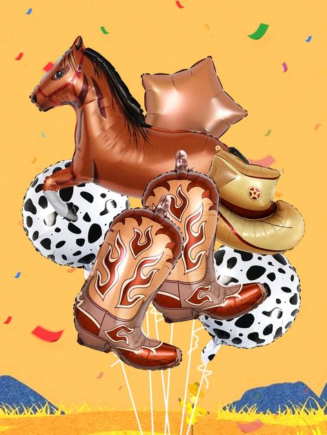 Multicolor  Collar  PE   Embellished   Event & Party Supplies Western Themed Birthday Party, Bachelor Party Decorations, Last Rodeo, Balloon Birthday Party, Brown Hat, Horse Animal, Balloon Birthday, Pink Cowgirl, Farm Party