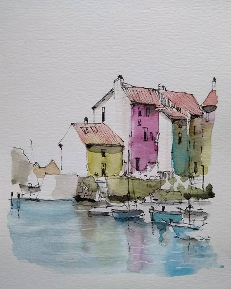 Alex van Nes on Instagram: “#harbour #Drawing #Sketch #Sketcher #Sketching #Watercolour #Aquarel #Watercolor #Quicksketch #Fineliner #Usk #Urbansketcher #Hobby #Pen…” Fineliner Art, Watercolor House Painting, Watercolor Scenery, Watercolor Art Journal, Sailboat Art, Watercolor Architecture, Watercolor Pictures, Diy Watercolor Painting, Watercolour Inspiration