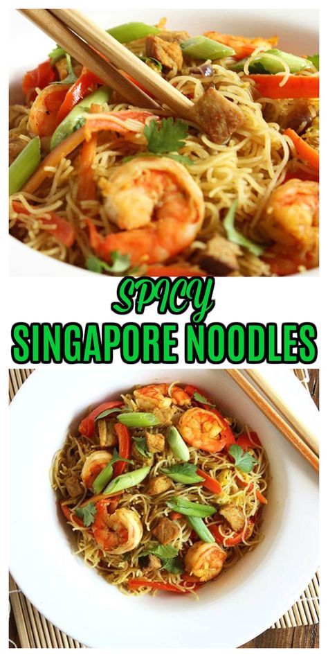 Spicy Singapore Noodles Recipe, Mai Fun Noodles Recipe, Chow Mei Fun Recipe, Singapore Mei Fun Recipe, Singaporean Recipes, Mei Fun Noodles, Mei Fun Recipe, Chow Mei Fun, Singapore Noodles Recipe