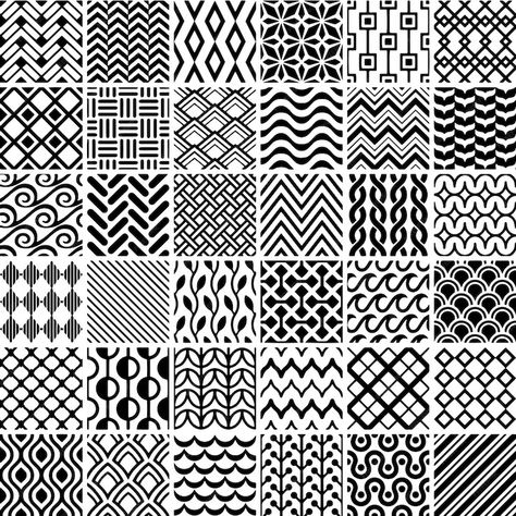 Premium Vector | Set of simple geometric patterns digital art hand drawn vector illustration icon design background Repetitive Doodle Pattern, Abstract Vector Shapes, Geometric Vector Pattern, Seamless Patterns Black And White, Black And White Seamless Pattern, Motif Batik, Simple Geometric Pattern, Art Journal Tutorial, Hand Drawn Vector Illustrations