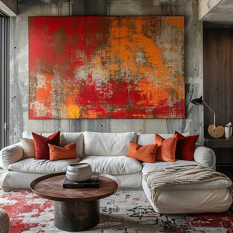 8+ Vibrant Modern Texture Paint Designs in Red and Orange • 333k+ Inspiring Lifestyle Ideas Orange Texture Paint, Charcole Drawings, Bold Abstract Art, Inspiring Lifestyle, Dining Room Accents, Modern Texture, Living Room Orange, Texture Paint, Lifestyle Ideas