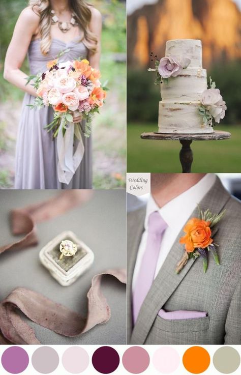 Lavender And Orange Wedding, Orange Wedding Palette, Lavender Wedding Centerpieces, The Color Lavender, Orange Wedding Ideas, Tangerine Wedding, Lavender And Orange, Orange Wedding Colors, Wedding Color Palettes