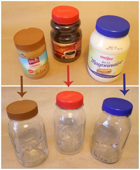 Make your own creative storage tops for canning jars using tops from items in your pantry Reuse Containers, Mason Jar Projects, Wine Bottle Diy Crafts, Mason Jar Crafts Diy, Wine Bottle Diy, Mason Jar Gifts, Mason Jar Lids, Glass Spray Bottle, Creative Storage