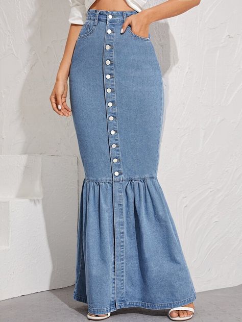 Pastel Plain, Mermaid Maxi Skirt, Fitted Denim Skirt, A Line Denim Skirt, Blue Pastel, Short Denim Skirt, Womens Maxi Skirts, Denim Skirt Women, Denim Maxi Skirt