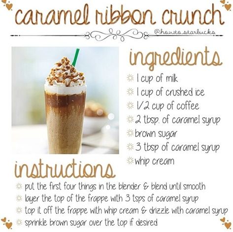 diy starbucks caramel ribbon crunch Diy Frappucino Caramel, Copycat Starbucks Caramel Ribbon Crunch, Carmel Ribbon Crunch Starbucks Copycat, Diy Frappucino, Caramel Ribbon Crunch Frappuccino Recipe, Caramel Ribbon Crunch Frappuccino, Ribbon Crunch Frappuccino, Caramel Ribbon Crunch, Caramel Shake