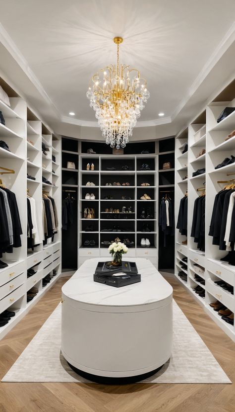 ✨ Closet goals, anyone? ✨  This walk-in closet is all about style, space, and that wow factor! From custom shelves to keep everything organized to the stunning chandelier lighting up the room, it’s the perfect blend of function and luxury. 🖤  📍 Love this look? TRU Home Pros can make it happen! Serving Sarasota, Tampa, Naples, and more.  👉 Let’s create your dream closet: https://truhomepros.com/get-a-quote/  #ClosetInspo #CustomCloset #ClosetGoals #TRUHomePros #FloridaLiving #HomeUpgrade Sliding Ladder Closet, Large Walk In Closet With Island, Luxurious Closets Walk In, Closet Goals Luxury, Closet With Ladder, Closet With Chandelier, Huge Closets Luxury Walk In, Big Walk In Closet Luxury, Big Closet Ideas