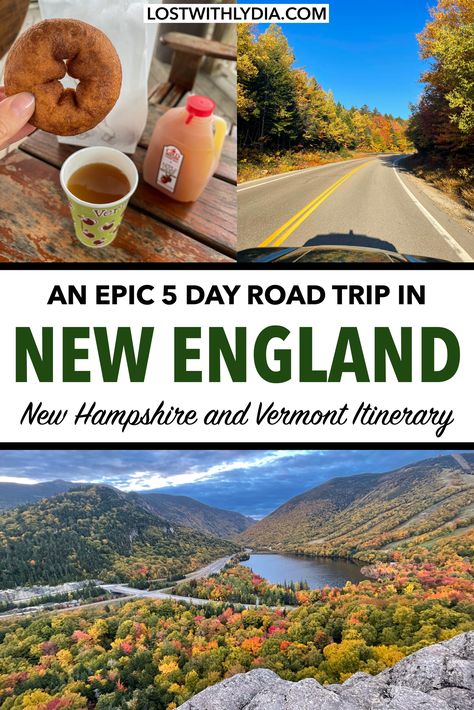 Experience the best 5-day New England fall road trip! Enjoy colorful foliage, charming towns, and more. Use this New England itinerary to plan your trip. Vermont New Hampshire Road Trip, New England Itinerary, Maple Treats, New England Foliage, England Itinerary, Fall Foliage Trips, Fall Foliage Road Trips, Boston Vacation, Vermont Fall