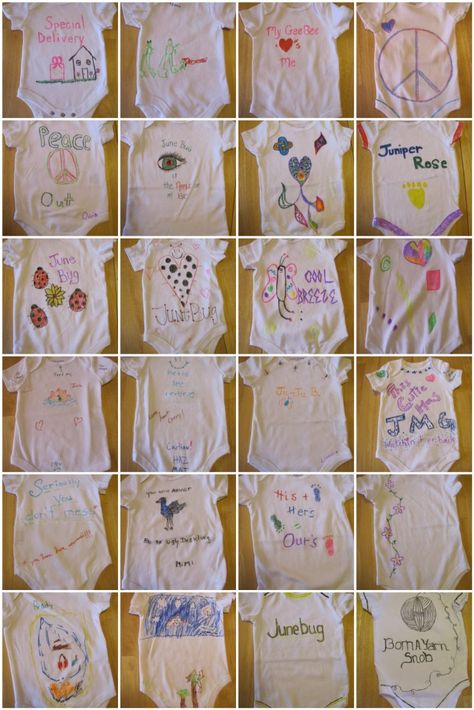 How to Paint Onesies at a Baby Shower - The Twisted Purl Onsie Painting Ideas, Baby Shower Onesie Decorating, Onesie Station, Onesie Decorating, Baby Shower Crafts, Trendy Baby Shower Ideas, Adventure Baby, Butterfly Wedding, Shower Bebe