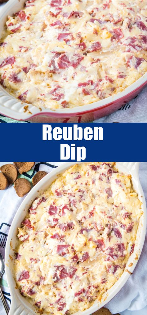 This Reuben Dip has all the flavors of a classic Reuben Sandwich in a fun and easy dip that you can make for any get together! Ruben Pinwheel Appetizers, Baked Rueben Dip, Ruben Dip Easy, Rueben Crockpot Dip, Reuben Dip Easy, Baked Reuben Dip, Rueben Dip Slow Cooker, Crock Pot Reuben Dip, Ruben Dip Recipe