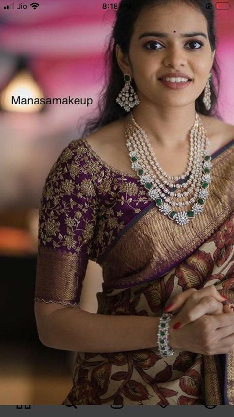 Purple Blouse Work Designs Pattu, Purple Bridal Blouse Designs, Bridal Maggam Blouse Designs Latest, Blouse Work Designs Pattu Bridal, Purple Blouse Maggam Work, Purple Maggam Work Blouse Designs, Latest Blouse Works For Pattu Sarees, Pattu Work Blouse Designs, Pattu Maggam Work Blouses