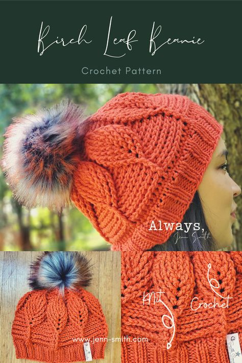 Crochet Beret Free Pattern, Crochet Cable Hat Pattern, Hat Crochet Patterns, Beanie Free Crochet Pattern, Beanie Hat Crochet Pattern, Beanie Hat Crochet, Leaf Stitch, Knitted Washcloths, Birch Leaf