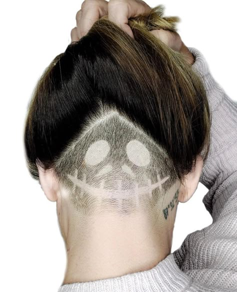 Evolution Salon Denver on Instagram: “Pumpkin Queen from years past 🖤⁣ ⁣ Would you try an undercut? We’re considering it..⁣ ⁣ Undercut + design: @robinbarela Model:…” Halloween Hair Designs Shaved, Shaved Hair Designs Halloween, Spider Undercut, Halloween Undercut Designs, Undercut Design, Undercut Hair Designs, Adorable Hairstyles, Undercut Hair, Shaved Hairstyles