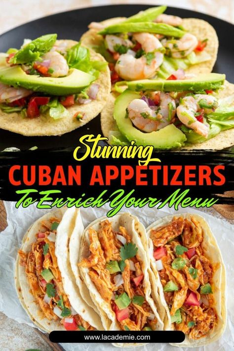 Cuban Appetizers For Party, Cuban Tacos, Cuban Snacks, Cuban Appetizer, Cuban Dinner, Cuban Appetizers, Cuba Party, Hispanic Dishes, Dinner Party Appetizers