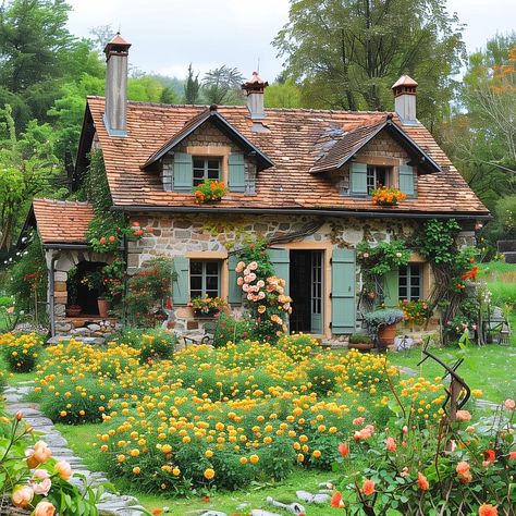 french_cottage_garden 17 Cottage Home With Garden, Cozy Home Garden, Cottage Garden Photos, Cottage House Designs Exterior, Cottage Home Garden, Whimsical Cottage Exterior, Cozy Cottage Garden, Caterpillar Reference, Rustic Cozy House