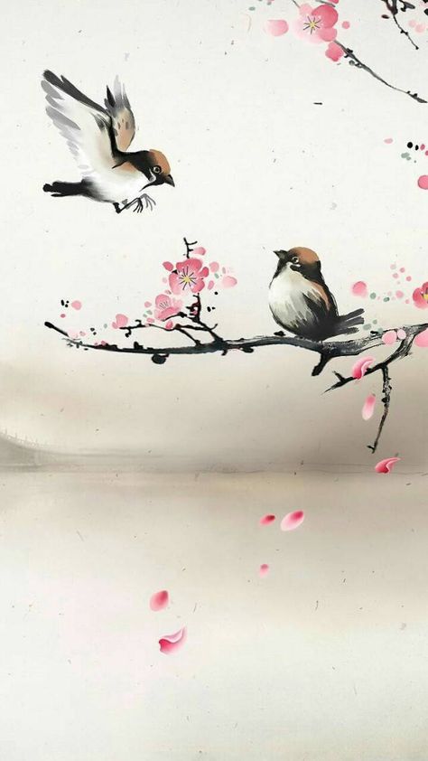 Cherry Blossom Painting, Tattoo Reference, Chinese Art Painting, Cherry Blossom Art, Garden Spring, Soyut Sanat Tabloları, Blossoms Art, 수채화 그림, Bird Wallpaper