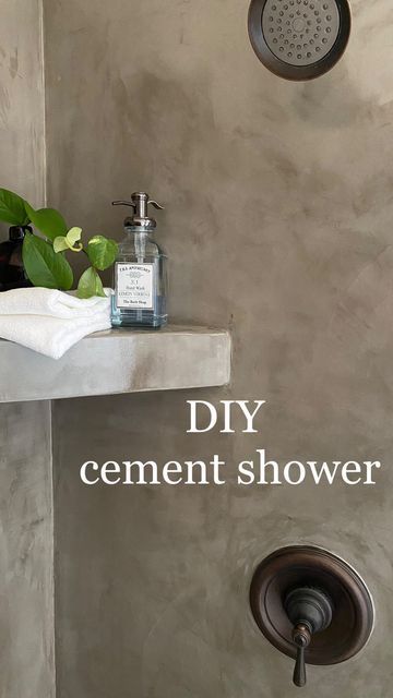 Cement Wall Bathroom Ideas, Cement Showers Concrete Walls, Concrete Shower Diy, Cement Showers, Cement Shower Walls Diy, Concrete Shower Walls Diy, Concrete Over Shower Tile, Microcement Shower Floor, Micro Cement Over Tile Bathroom