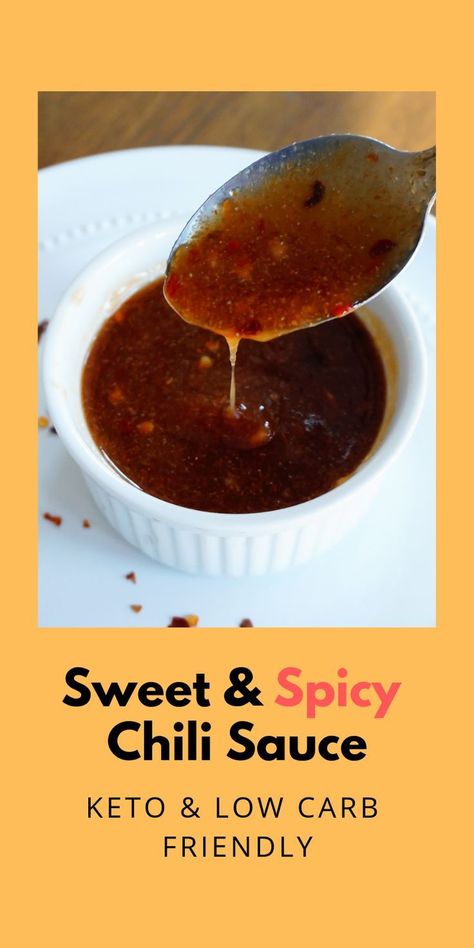 Asian-inspired chili garlic sauce that's savory, sweet and spicy. Low carb and keto friendly. #sweetspicyasian #chiligarlicsauce #sweetchiligarlic Keto Sweet Chili Sauce Recipe, Spicy Sweet Chili Sauce, Keto Spicy Peanut Sauce, Sweet Chili Sauce Salmon, Thai Sweet Chilli Sauce Recipe, Sweet Chili Sauce Recipe, Thai Chili Sauce, Chili Sauce Recipe, Low Carb Sauces