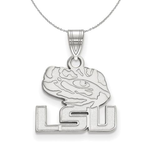 If You Are A Fan Of Louisiana State University And The Fightin Tigers Then You Need To Show Your School Spirit With This Louisiana State University Necklace. We Are A Certified College Jewelry Retailer And This Authentic Item Is Officially Licensed. It Is Crafted From Sterling Silver And Crafted By Logoart In The Usa. Includes An 18 Inch, 1.25mm Cable Chain. College Jewelry, Louisiana State University, Tiny Charm, Louisiana State, Bow Jewelry, Disc Pendant, Small Pendant, Shell Pendant, Jewelry Companies