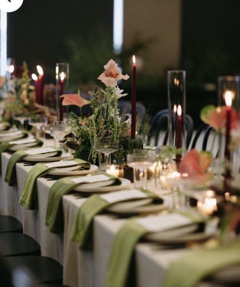 Green Tablescape, Green Lighting, Garden Dinner, Radiant Engagement, Lake Washington, Hyatt Regency, Deco Floral, Wedding Table Settings, Wedding Dinner