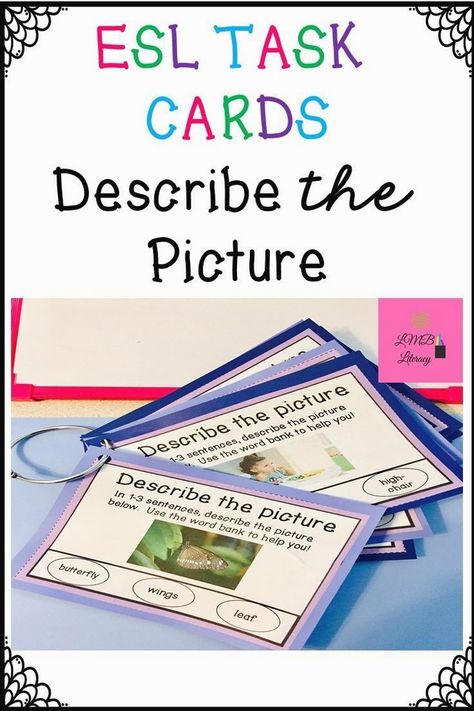 These task cards are the perfect ESL activity for ELL Newcomers or beginner ELLs. Packed with visuals, real photos, and vocabulary for students to develop oral language skills. Also great for listening, reading, and writing skills as well!This vocabulary set includes:~40 ESL task card for beginner E... Describe The Picture, Ell Learners, Teaching Ell Students, Esol Classroom, Ell Strategies, Expanding Vocabulary, Ell Activities, Oral Language Activities, Esl Ideas