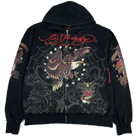 Affliction Jacket, Ed Hardy Hoodie, Red Zip Up Hoodie, Affliction Clothing, Baggy Clothes, Fits Clothes, 2000s Fashion Outfits, Swaggy Outfits, Ed Hardy