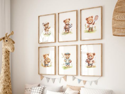 Sports Themed Nursery, Nursery Teddy Bear, Sports Nursery Decor, Nursery Stories, Sports Nursery Theme, Sports Nursery, Sports Wall Art, Themed Nursery, Nursery Wall Decals