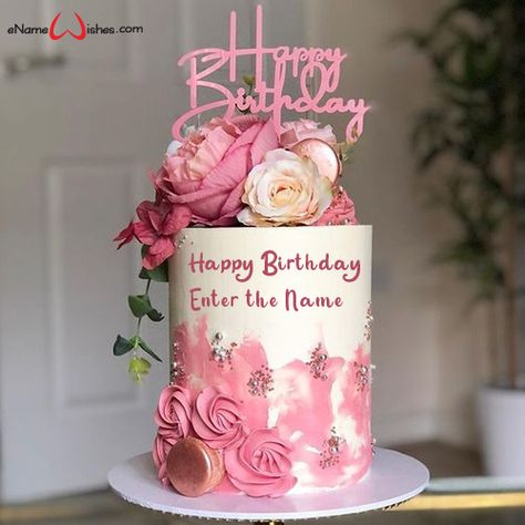 DIY Flower Birthday Cake with Name Edit - Best Wishes Birthday Wishes With Name Birthday Cake With Name Edit, Happy Birthday Cake Writing, Name On Cake, Chocolate Cake With Name, Write Name On Cake, Flower Birthday Cake, Happy Birthday Flower Cake, Birthday Cake Write Name, Birthday Cake Writing