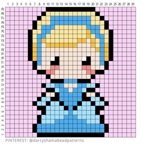 Pixel Art Pattern Princess, Cinderella Perler Bead Patterns, Disney Princess Hama Beads, Pixel Art Pattern Disney Princesses, Pixel Crochet Disney, Disney Princess Pixel Art Grid, Pixel Art Templates Disney, Pixel Drawing Disney, Cinderella Perler Beads