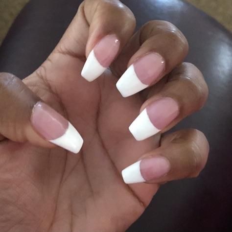 Designed Acrylic Nails, French Coffin Nails, Coffin French Tip, Acrylic French Manicure, Nails Coffin Shape, Coffin French, Ideas For Nails, French Manicure Designs, Coffin Shape