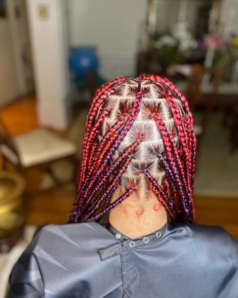 Red And Purple Braids, Red Braids Knotless, Knotless Red, Red Knotless, Braids Red, Red Braids, Red Box Braids, Braids Knotless, Purple Braids