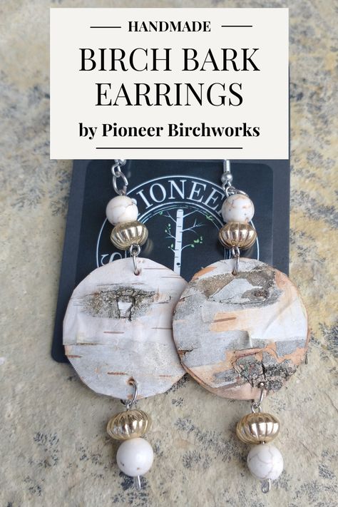 Birch Tree Jewelry, Birchbark Earrings, Birch Bark Crafts Diy, Birchbark Crafts, Bark Jewelry, Devils Club, Birch Bark Earrings, Bark Crafts, Antler Projects