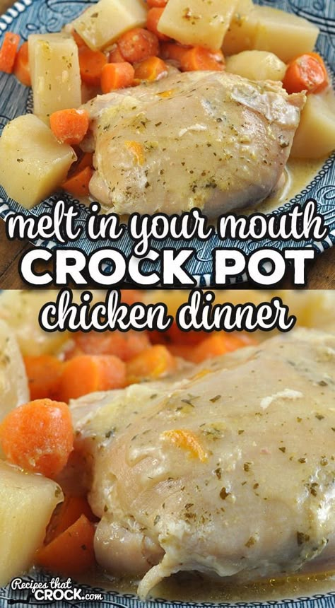 This Melt In Your Mouth Crock Pot Chicken Dinner is a great one pot meal for four people that is easy to make and tastes amazing! via @recipescrock Crock Pot Boneless Chicken Breast, Crockpot Boneless Chicken Breast Recipes, Crock Pot Chicken Dinner, 7up Biscuits, Chicken Breast Recipes Slow Cooker, Crockpot Chicken And Potatoes, Crockpot Chicken Dinners, Chicken Boneless Breast Recipes, Chicken Breast Crockpot Recipes