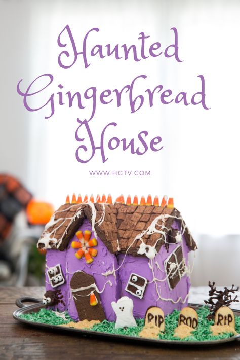 How to Make a Haunted Gingerbread House for Halloween | HGTV.com Haunted Gingerbread House, Homeroom Mom, Halloween Gingerbread House, Halloween Gingerbread, Gingerbread House Recipe, Halloween Humor, Gluten Free Gingerbread, Christmas Biscuits, Gingerbread House Decorations