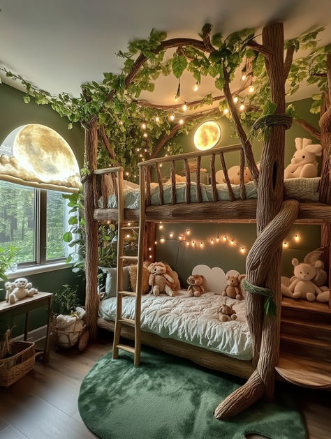 Kids dream jungle theme room. Toddler Animal Room, Jungle Theme Bedroom Kids, Jungle Toddler Room, Girls Safari Bedroom, Jungle Nursery Ideas, Kids Safari Bedroom, Boys Safari Bedroom, Jungle Boys Room, Kids Jungle Bedroom