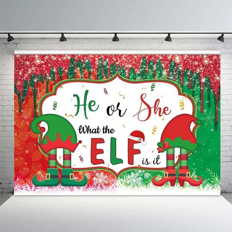 Red And Green Gender Reveal Ideas, What The Elf Is It Gender Reveal, Christmas Gender Reveal Party, Pregnant Announcement, Gender Reveal Backdrop, Christmas Gender Reveal, Gender Reveal Baby Shower Themes, Neutral Party, Decoration Background