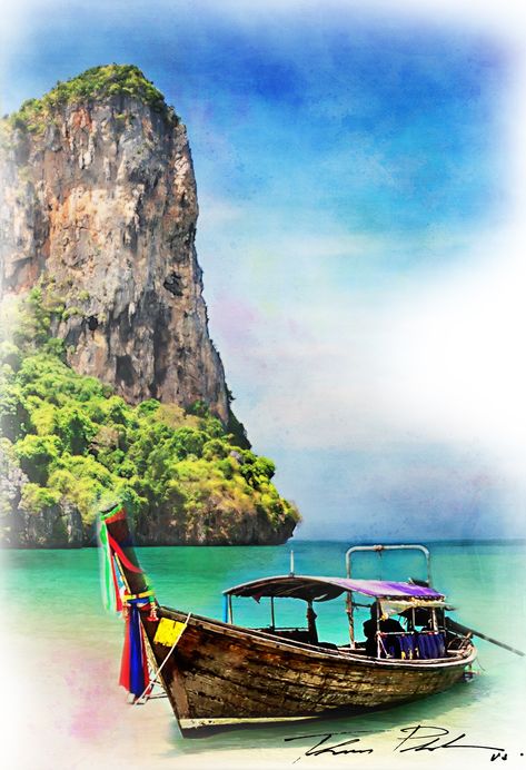 Neo Art Mixed Media, Watercolor Art 05 21 2019  Railay Beach in Krabi  Thailand Thailand Sketch, Thailand Watercolor, Rebirth Painting, Thailand Drawing, Thailand Painting, 4 Canvas Paintings, Beautiful Scenery Drawing, Abstract Beach Painting, Living Interior Design