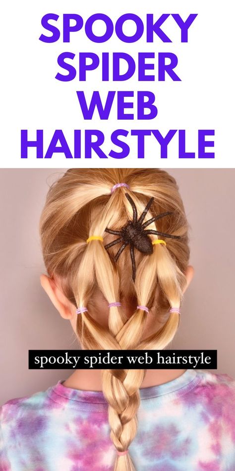 HALLOWEEN HAIRSTYLE IDEA - Spooky Spider Web Hairstyle - Here us a cute and easy Halloween hair idea for girls. Web Hairstyle, Cute Halloween Hairstyles, Hair Styls, Halloween Hairstyle, Clown Hair, Halloween Hairstyles, Color Extensions, Tips For Hair, Hair Puff