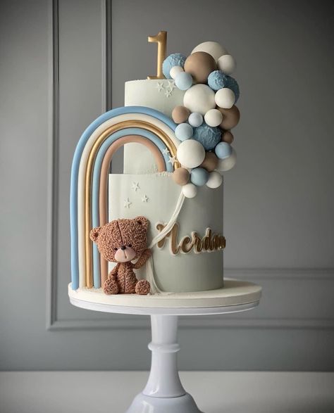 Balloon Cake Ideas, Teddy Bear Birthday Cake, Cake Pic, Bear Baby Shower Cake, Rodjendanske Torte, Baby Shower Cake Designs, Modern Birthday Cakes, Pastel Baby Shower