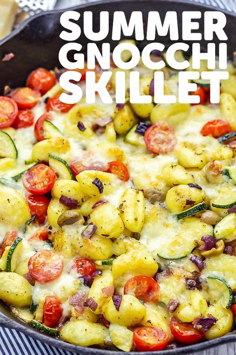 Mediterranean Diet Gnocchi Recipes, Zucchini And Gnocchi, Gnocchi Salad Recipes, Mediterranean Gnocchi Recipes, Summer Gnocchi Recipes, One Pot Summer Dinners, Meatless Summer Meals, Veggie Gnocchi Recipes, Gnocchi With Vegetables