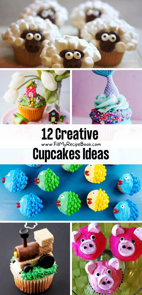 12 Creative Cupcakes Ideas - Fill My Recipe Book Mermaid Cupcakes Ideas, Creative Cupcakes Ideas, Raspberry Lemonade Cupcakes, Ensaymada Recipe, Recipes For Children, Childrens Cupcakes, Kids Birthday Cupcakes, Easy Cupcakes Decoration, Birthday Cupcakes Boy