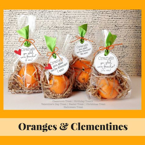 Orange You Glad We're Friends? Treat and Birthday Party Favor Tags, Oranges & Clementines Wall Orange, Valentines Day Crafts For Preschoolers, Encouraging Gifts, Diy Valentines Day Gifts For Him, Friend Valentine Gifts, Perfect Halloween Party, Valentine Treat, Christmas Neighbor, Neighbor Christmas Gifts